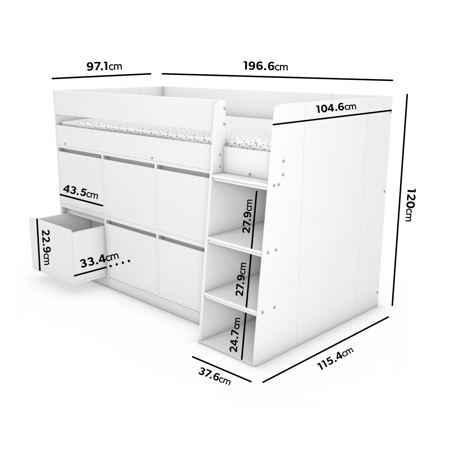 Read more about White mid sleeper bed with storage drawers finley